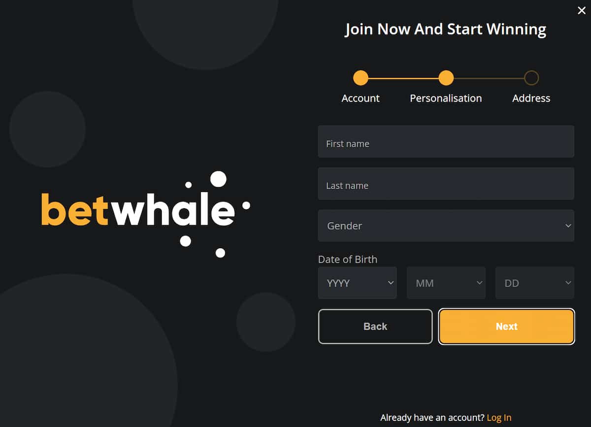 BetWhale review registration form name
