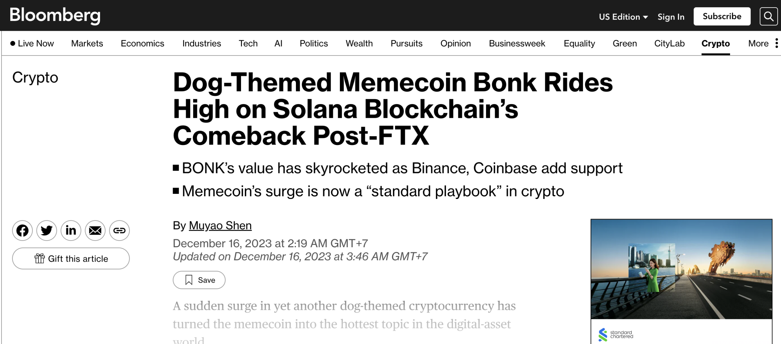 Bloomberg on crypto meme coins
