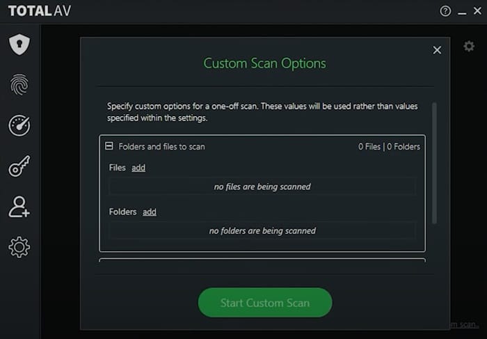 TotalAV Custom Scan screen
