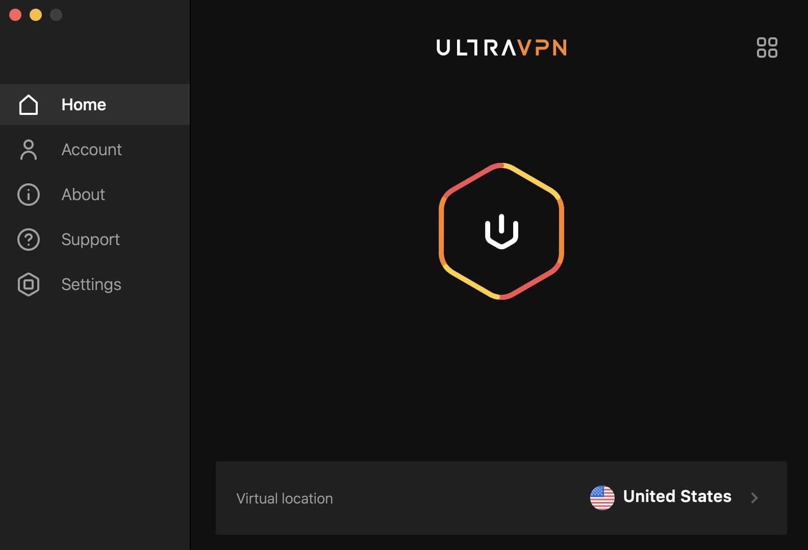 Server connection screen on UltraVPN