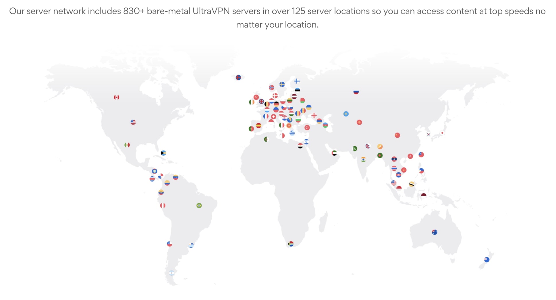 Map of server locations for UltraVPN