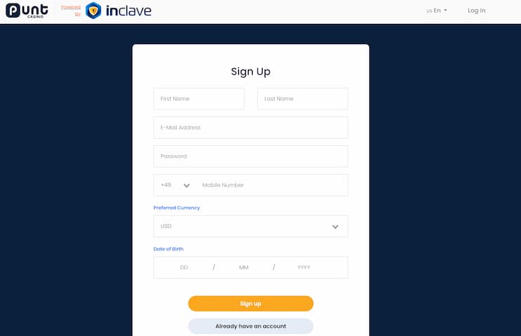 Inclave Sign-Up Screen