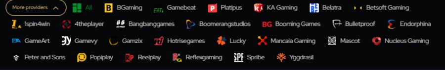 The US version of KatsuBet Casino includes 27 game developers, which you can use to narrow your game search.