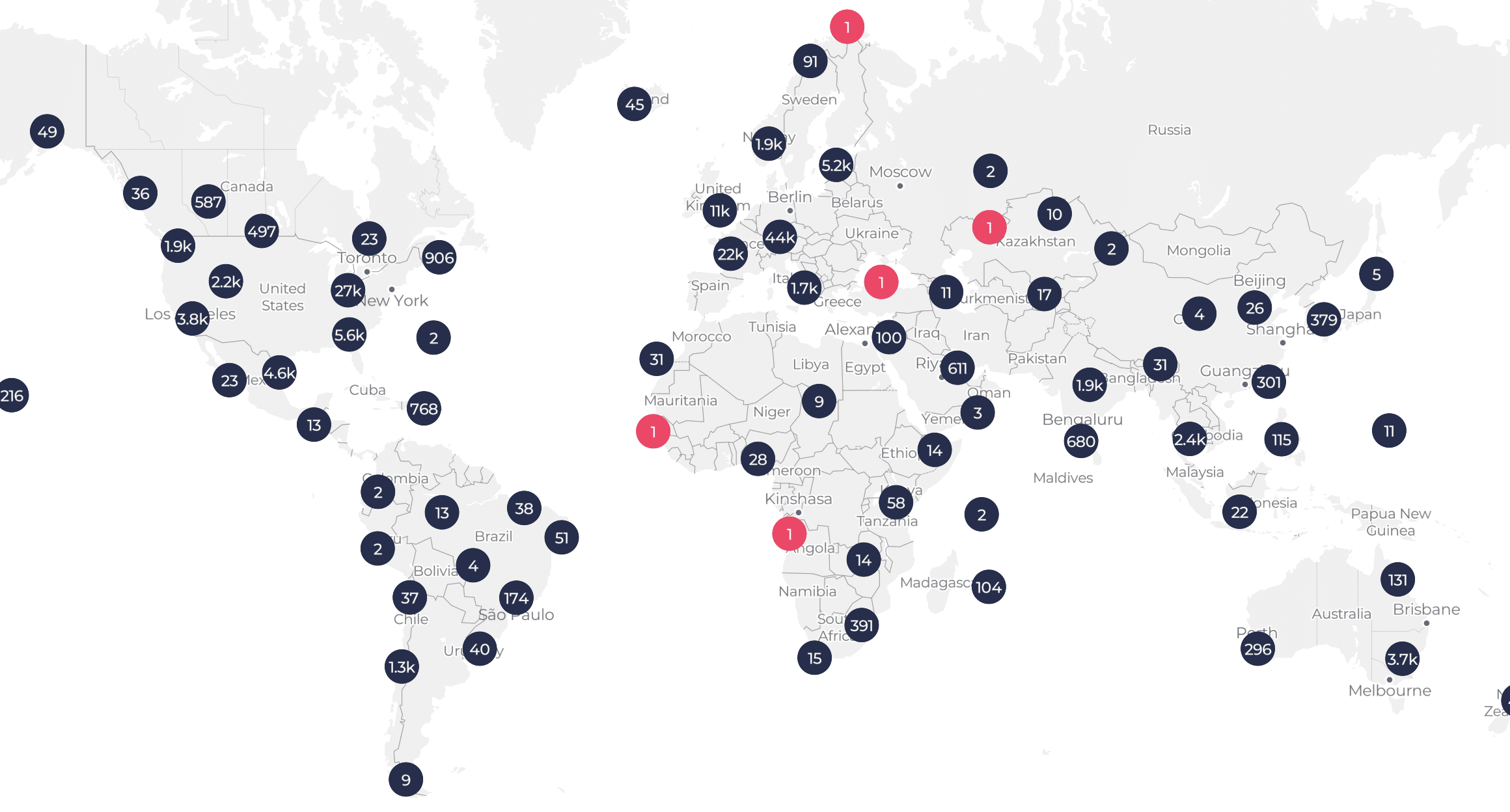 Oocla 5G Map, showing 5G operations worldwide