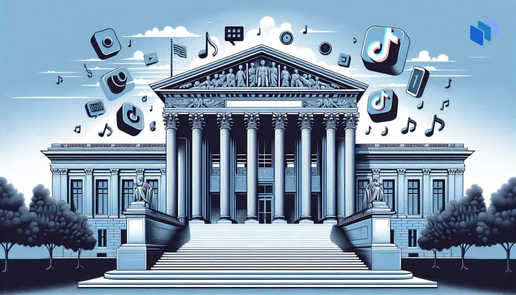 A court building and a TikTok logo