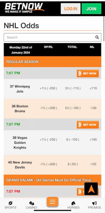 BetNow NHL betting