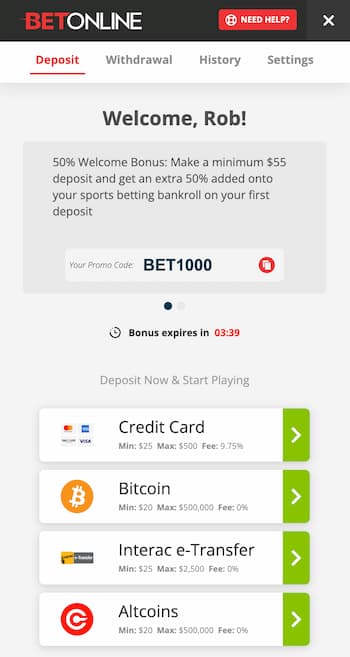 Log in and claim the welcome bonus