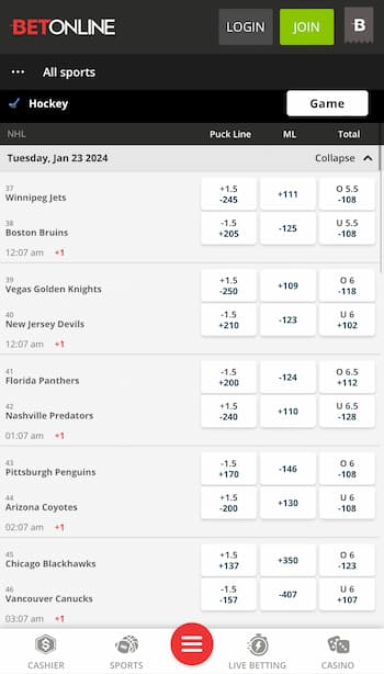BetOnline NHL betting
