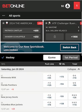 4. Find “NHL” in the sportsbook