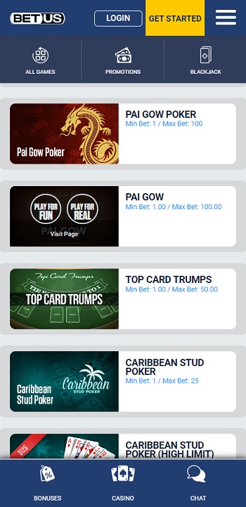 BetUS Casino Pai Gow Poker Online