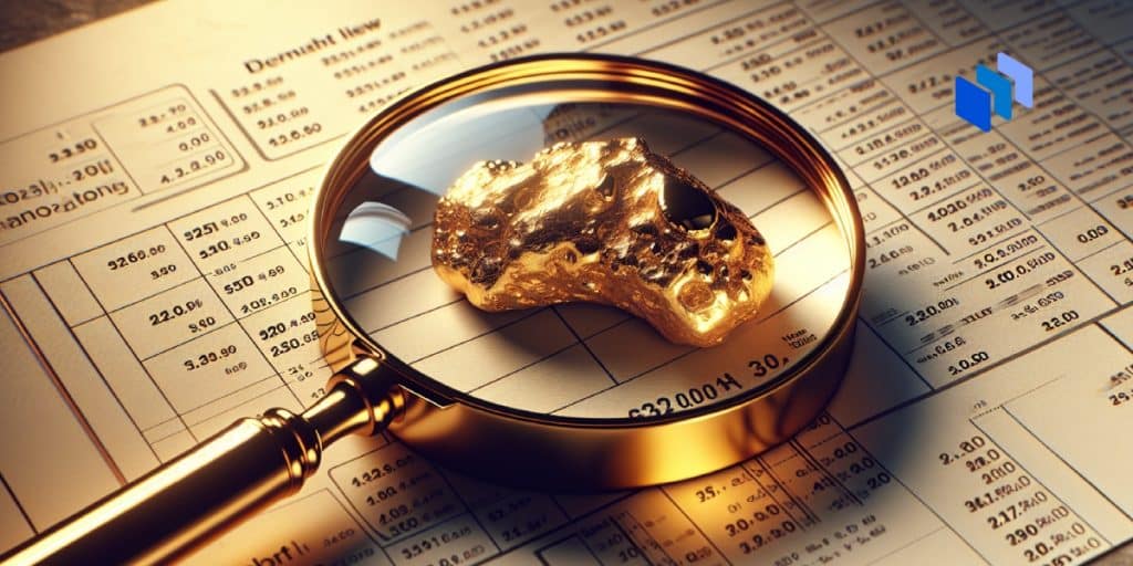 A magnifying glass over gold