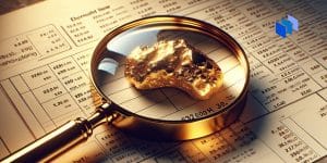 A magnifying glass over gold