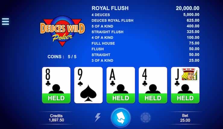 Deuces Wild Video Poker hand