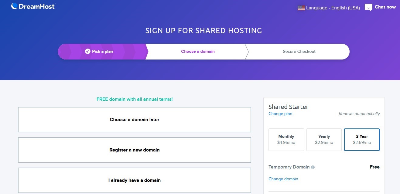 Choose a hosting type and plan