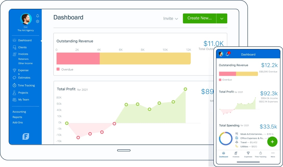 Screenshot of FreshBooks' dashboard