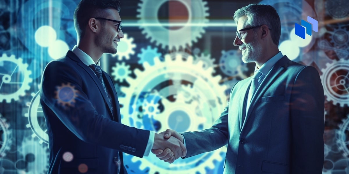 Two men in a suit shaking hands