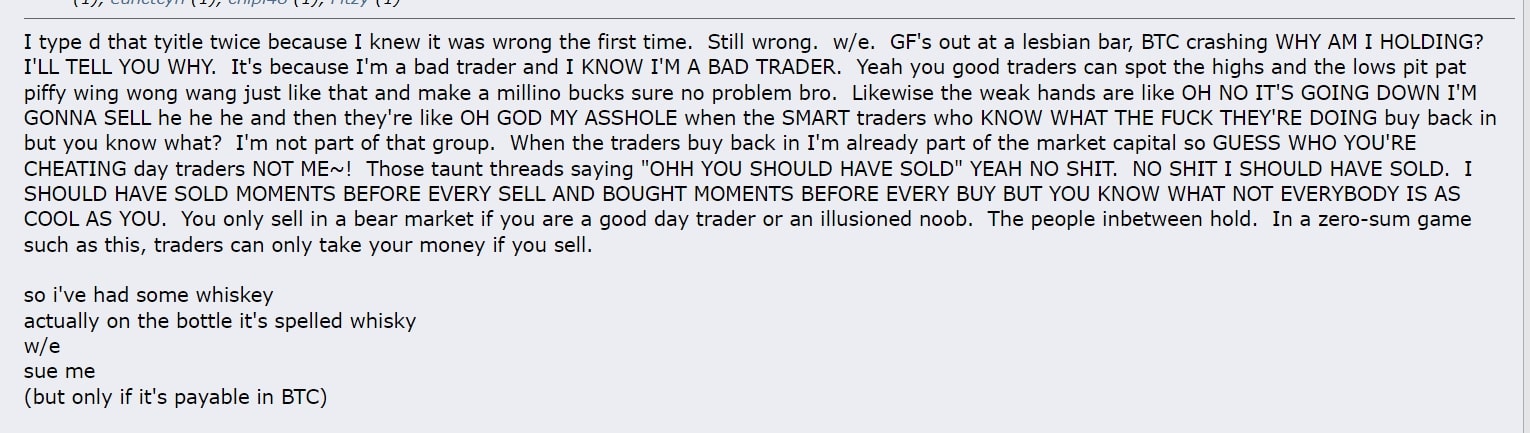 Forum post where Hodling orginated from