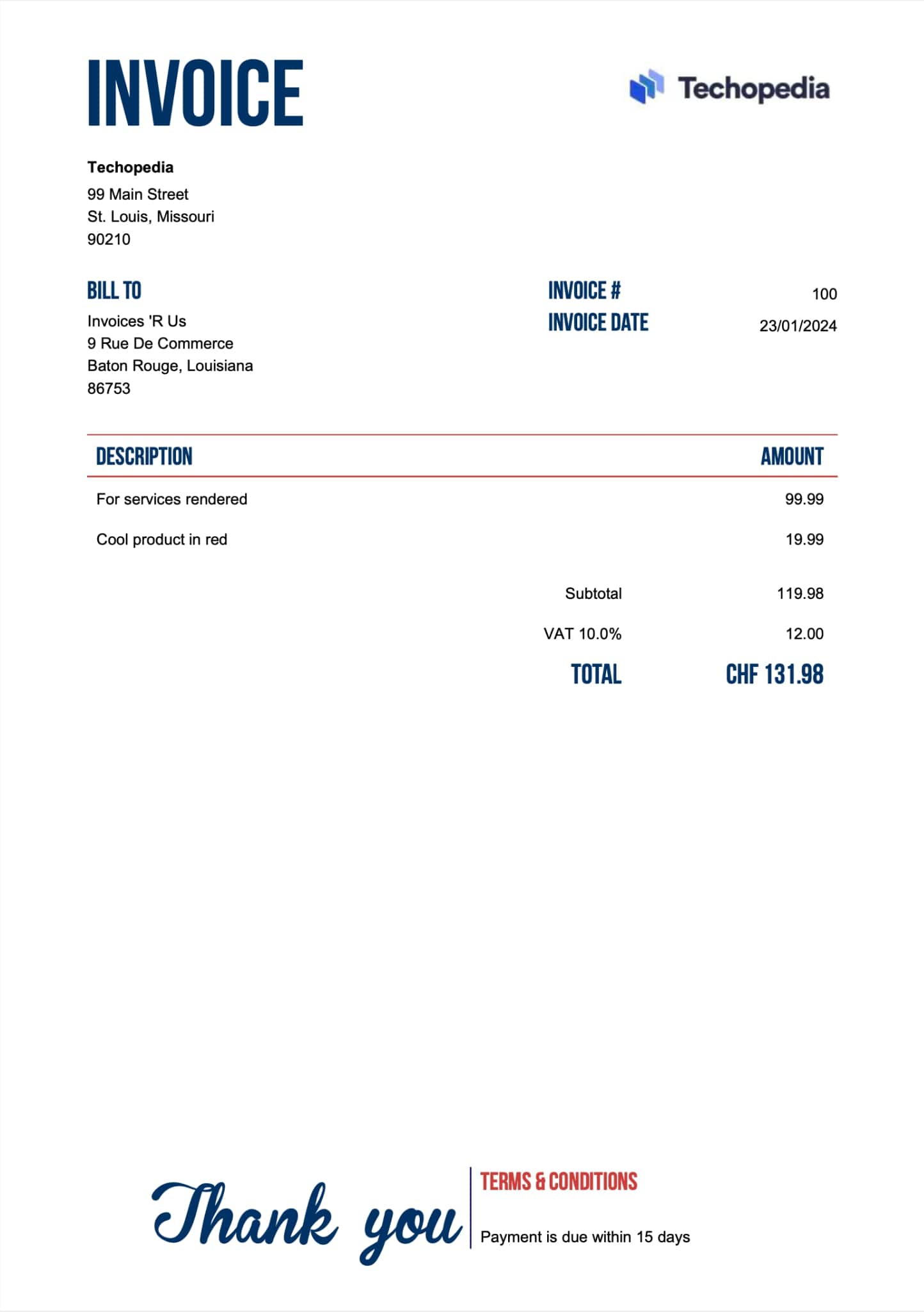An example of an invoice