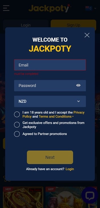 Sign Up on the Site