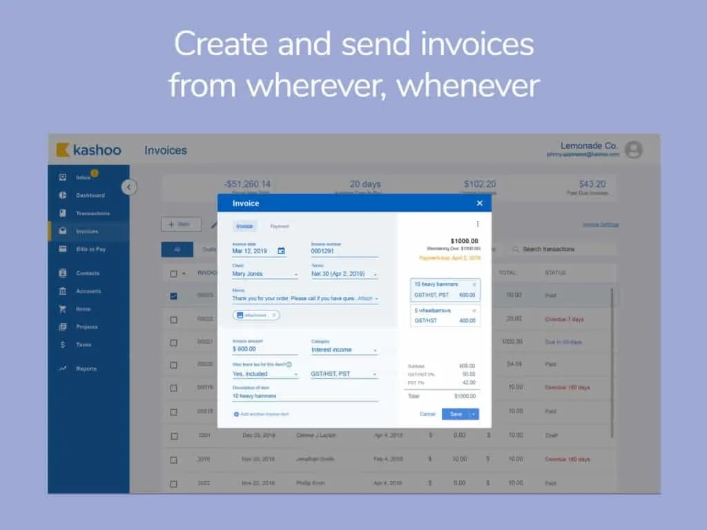 Kashoo's invoicing feature
