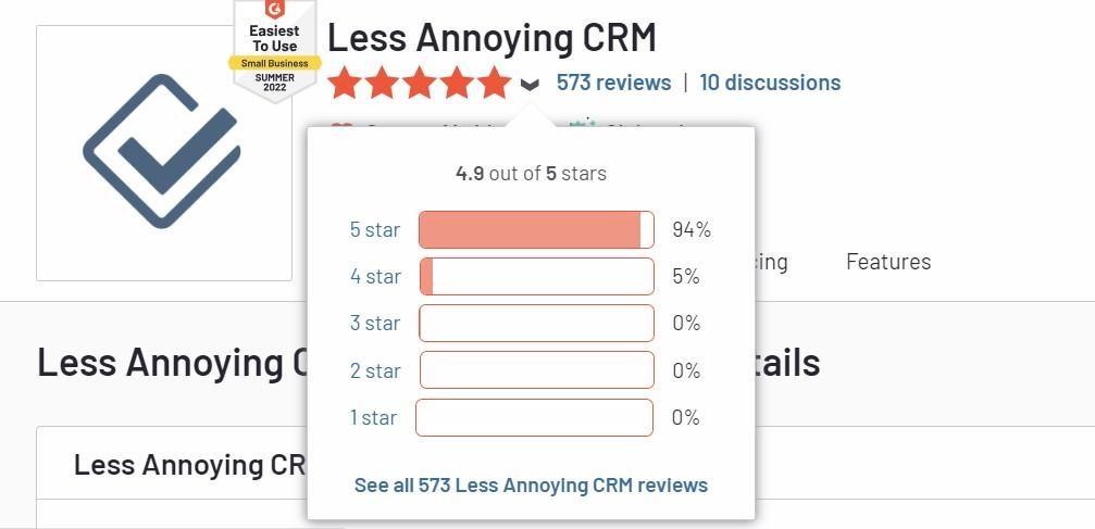 Less Annoying CRM customer reviews
