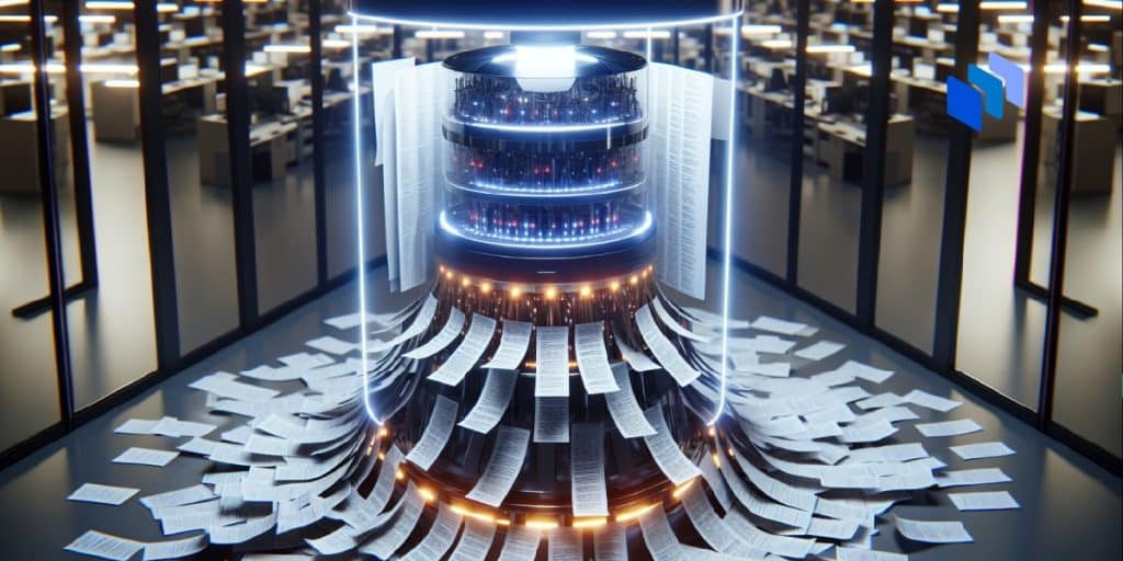 A machine churning out paper