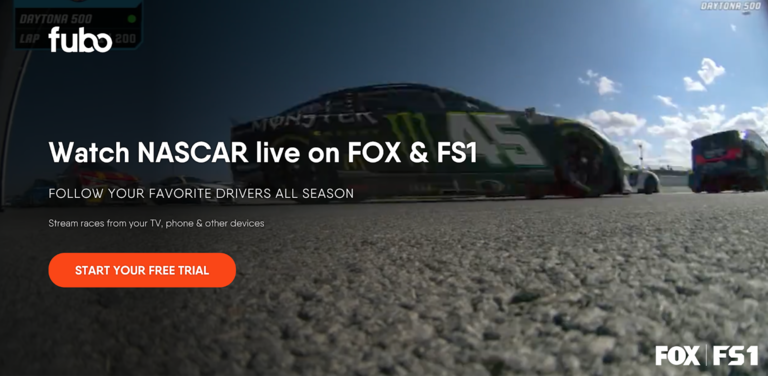 Navigate to the streaming service that broadcasts the NASCAR Cup, like Fubo or YouTube TV.