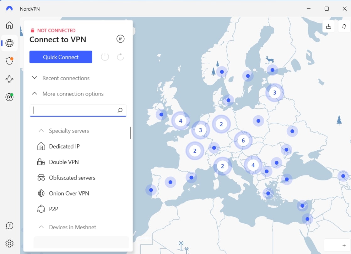 Screenshot of NordVPN's user interface