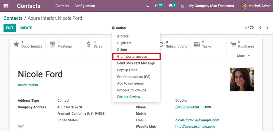Screenshot of Odoo's invoicing feature