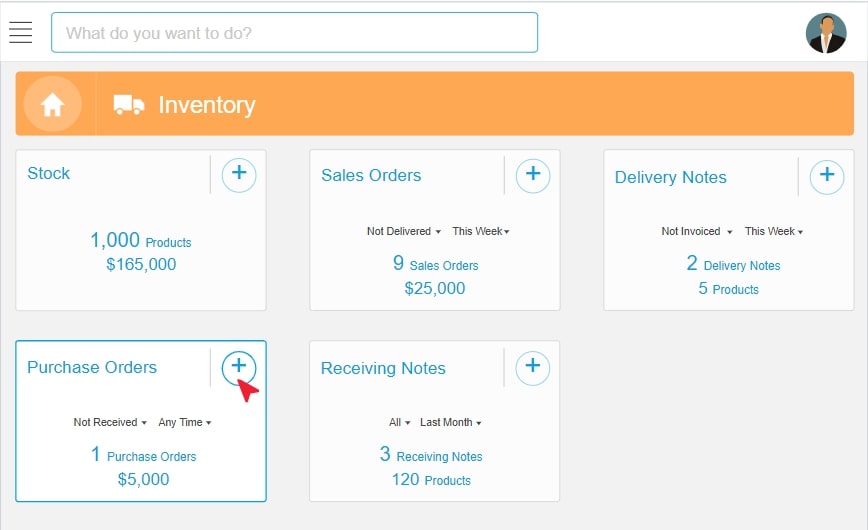 Screenshot of OneUp's inventory management feature