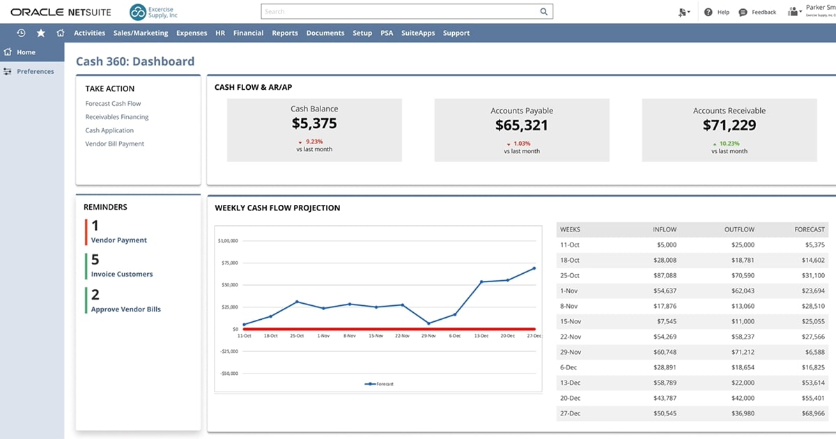 Oracle NetSuite's cash management functionality