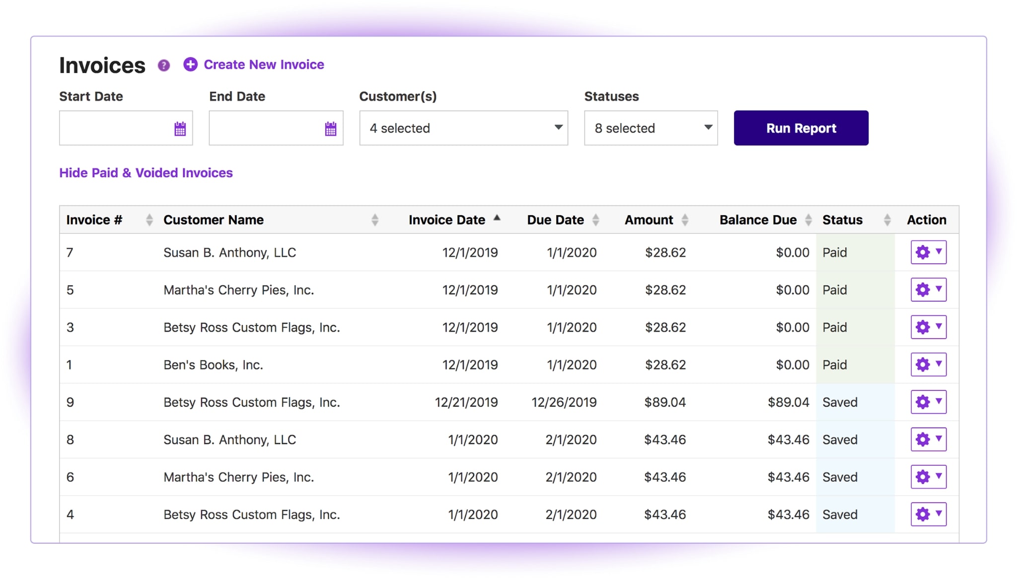 Screenshot of Patriot's payments and invoicing feature