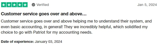 A Patriot Accounting review on TrustPilot