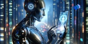 An Android using a smartphone