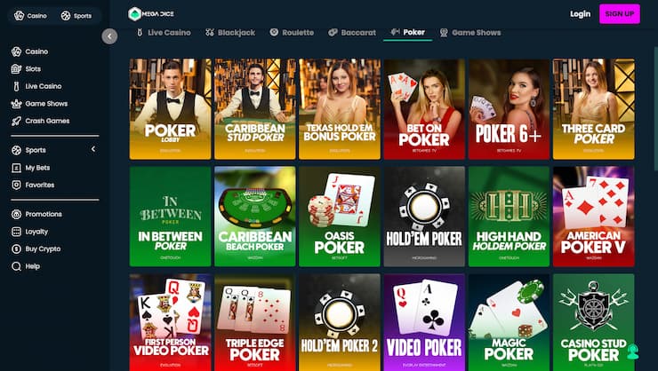 Mega Dice Live Poker Selection