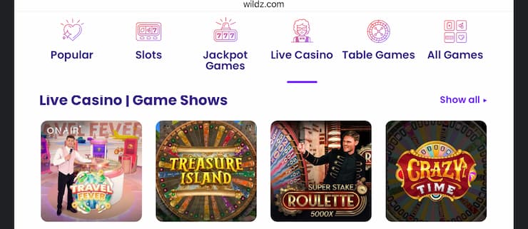 Live casinos in Canada - Wildz