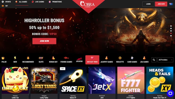 Cobra Casino Game Selection