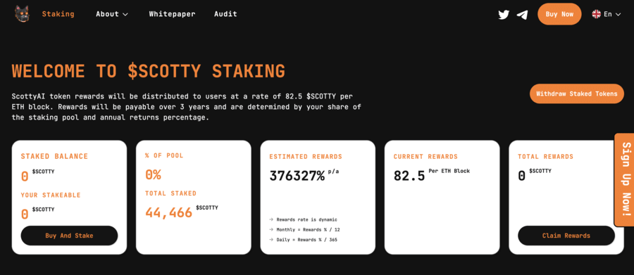 Scotty the AI - Staking page