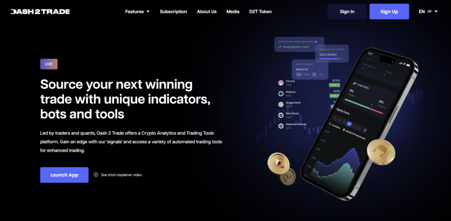 Dash 2 Trade homepage