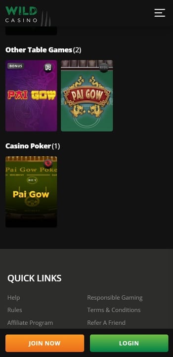 Wild Casino Pai Gow Poker Online
