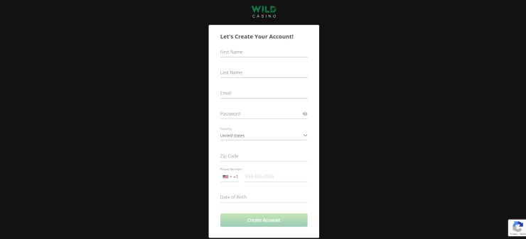 Wild Casino Step 2 Register an Account