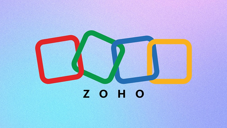 A logo of Zoho CRM on a colored background