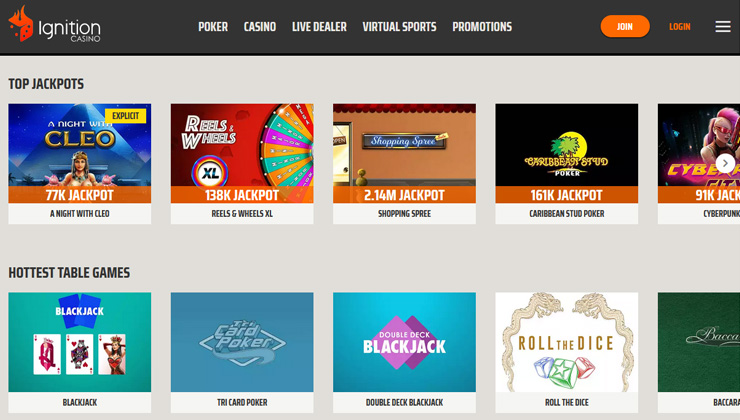 Ignition Casino Homepage Desktop