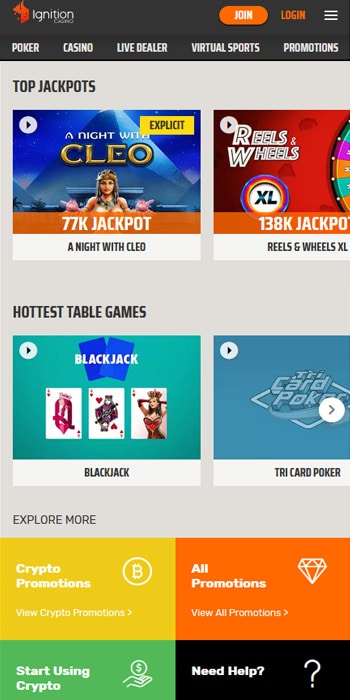 Ignition Casino Homepage Mobile