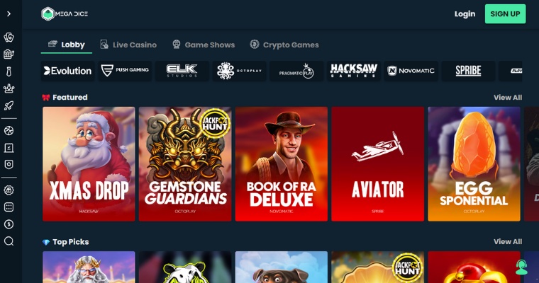 Skärmbild på Mega Dice online casino