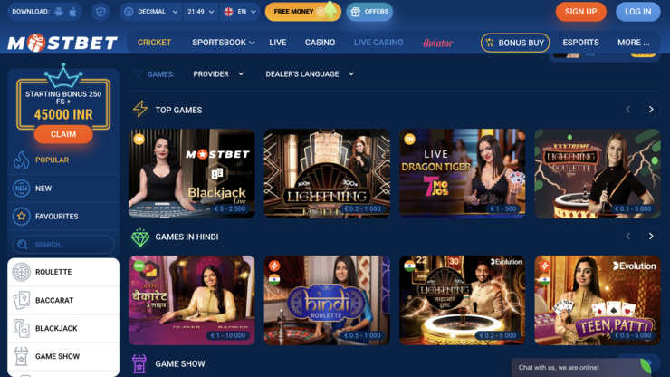 mostbet live casino india