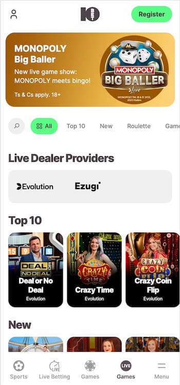 Load the casino and choose a game type