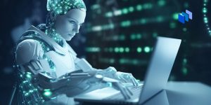 An AI robot using a computer