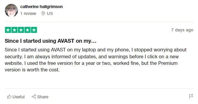 Avast Antivirus TrustPilot user reviews