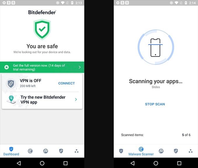 Bitdefender mobile interface